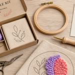 Kits punch needle : kit ouvert, tambour, aiguille et toile pré-imprimée