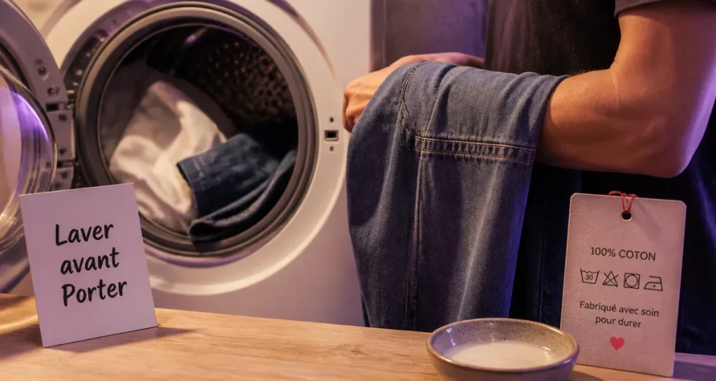 Laver vetement neuf : linge neuf en coton dans la machine, avant de porter