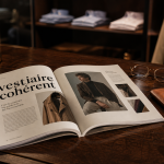 Magazines mode pour homme : magazine ouvert sur vestiaire