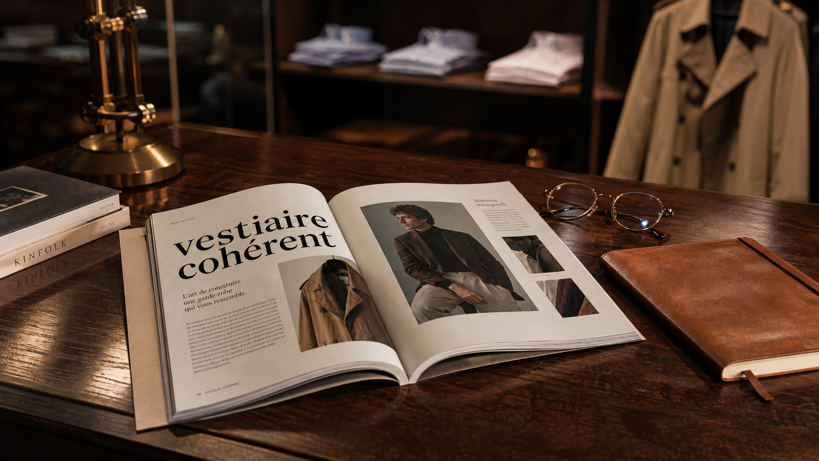 Magazines mode pour homme : magazine ouvert sur vestiaire