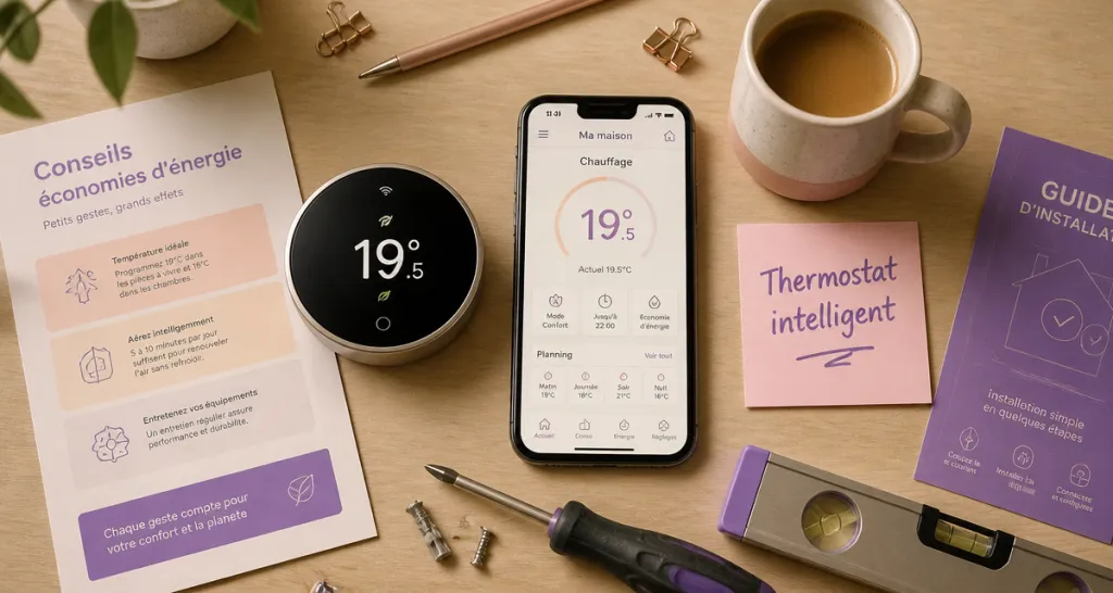 meilleur thermostat connecté sur table avec smartphone et outils