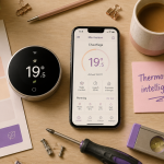 meilleur thermostat connecté sur table avec smartphone et outils