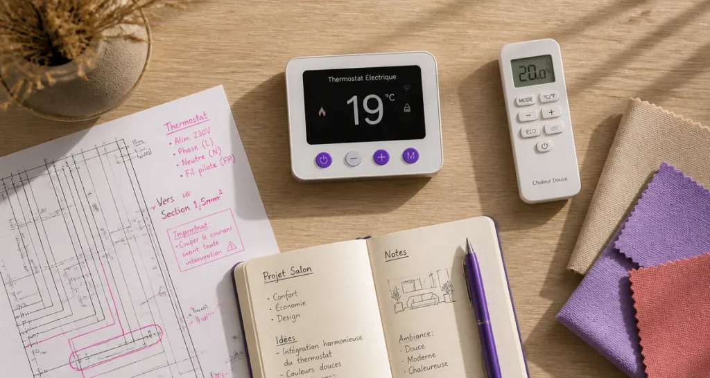thermostat chauffage électrique sur table avec accessoires