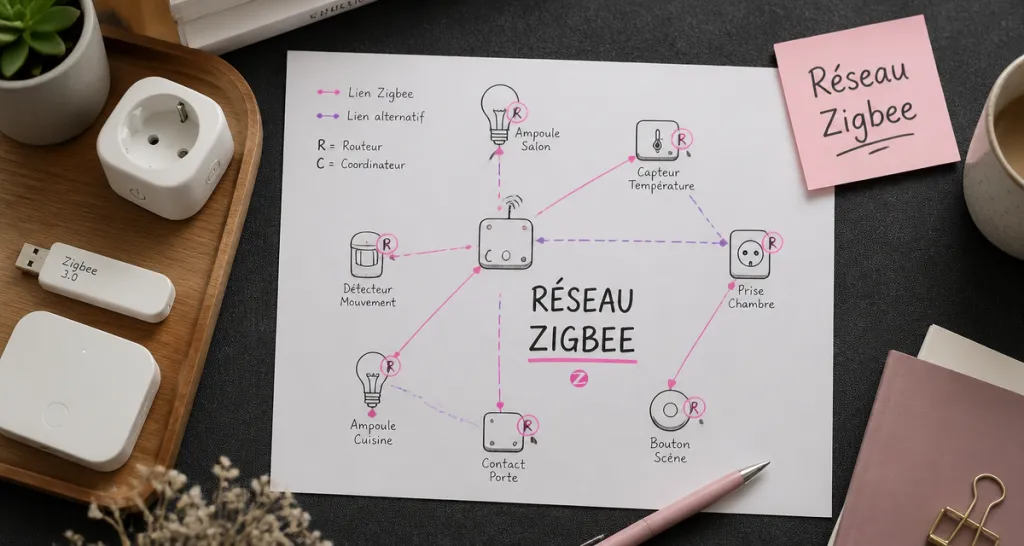 schéma zigbee domotique sur bureau moderne