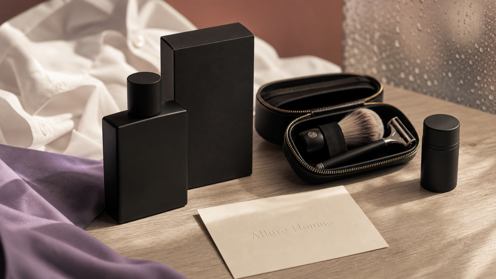 Allure parfum homme : eau de toilette blanche, rasage et flacon