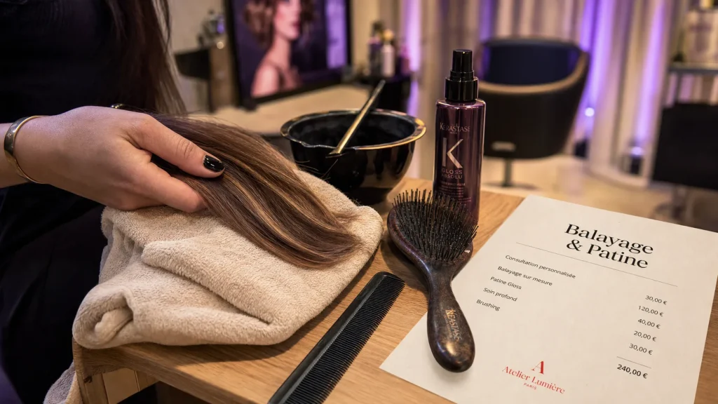 Balayage prix : devis salon et longueur, coiffeuse et patine
