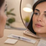 Botox ride du lion, regard détendu, séringe stérile et fiche médicale