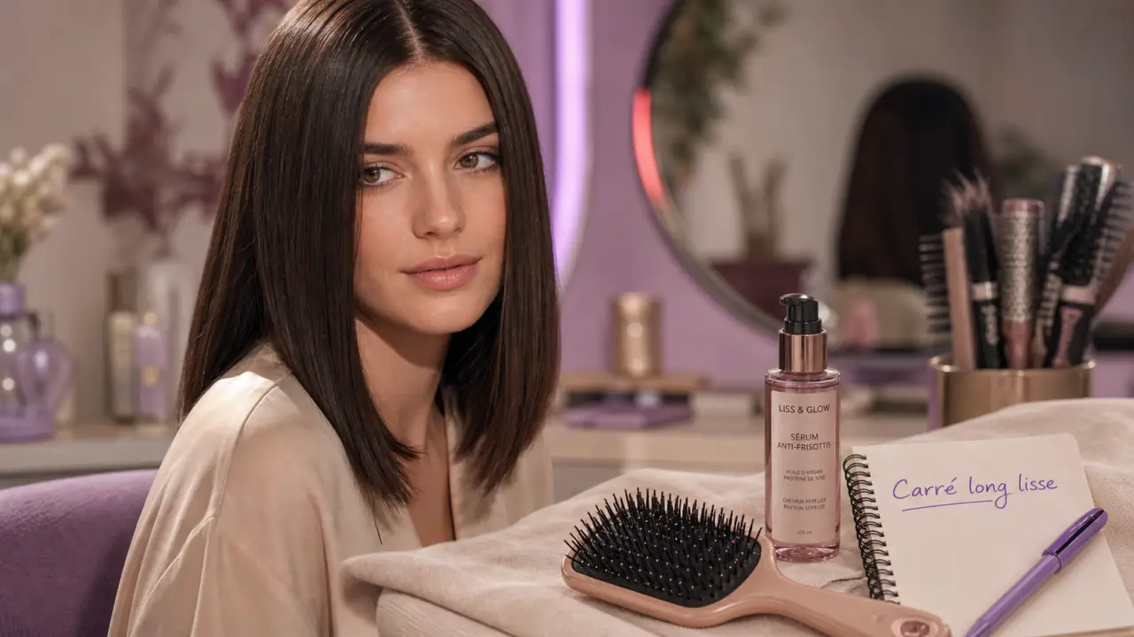 Coupe carré long lisse : raie et frange pour affiner le visage