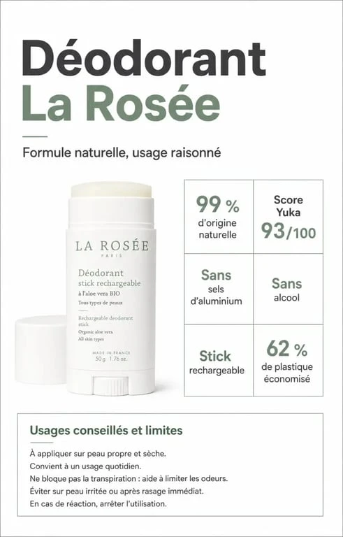 La Rosée déodorant avis : points clés, score Yuka 93/100 et recharge