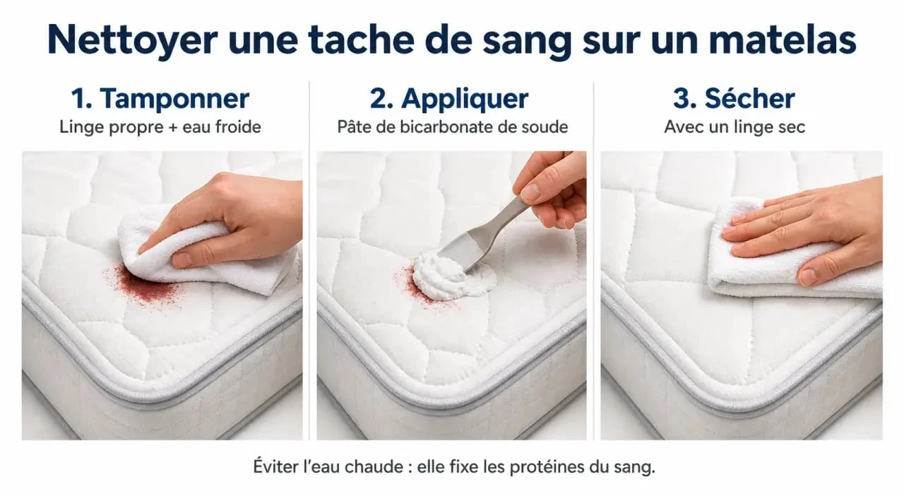 Étapes pour enlever une tache de sang sur un matelas avec des méthodes naturelles