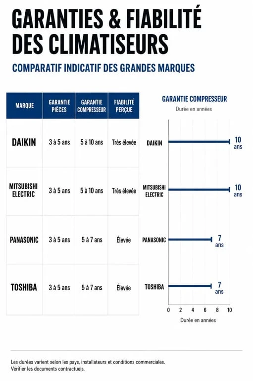 Tableau comparatif des garanties des meilleures marques de climatiseurs