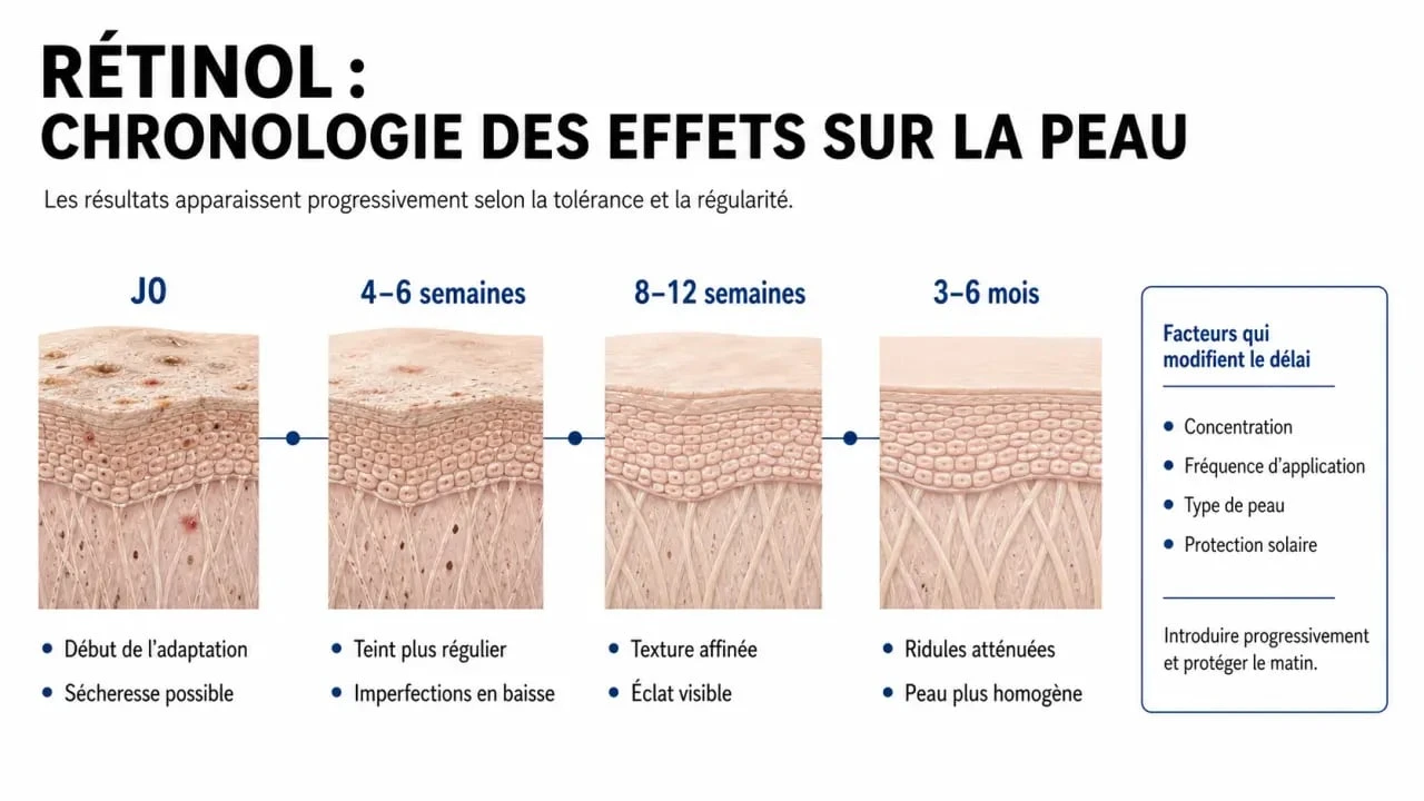 Chronologie du rétinol effet en combien de temps sur la peau, de 4 semaines à 6 mois