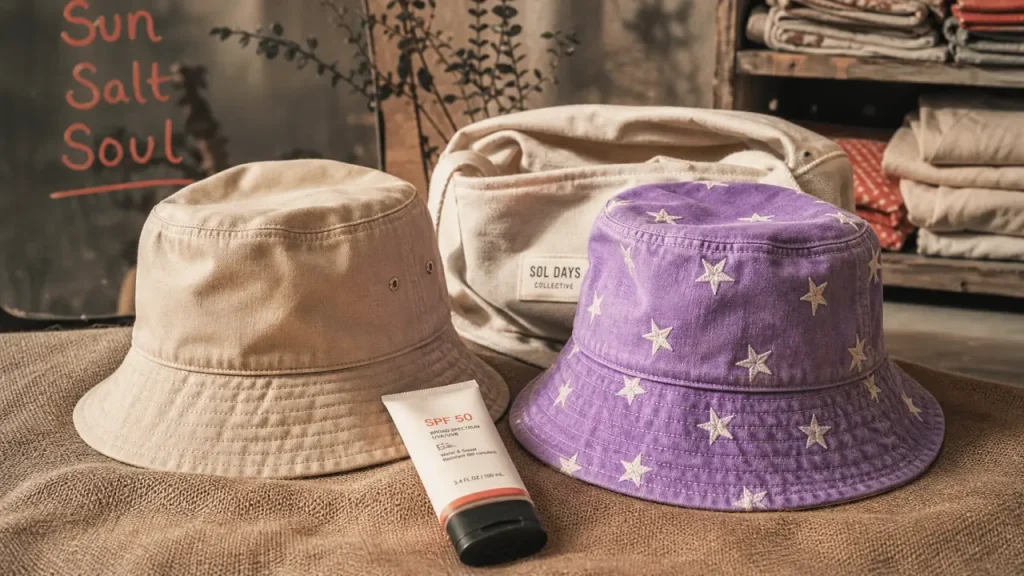 Les bobs à comparer : chapeaux avec protection UV en coton et motifs