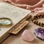 Pierres naturelles : quartz rose et améthyste brute sur une table