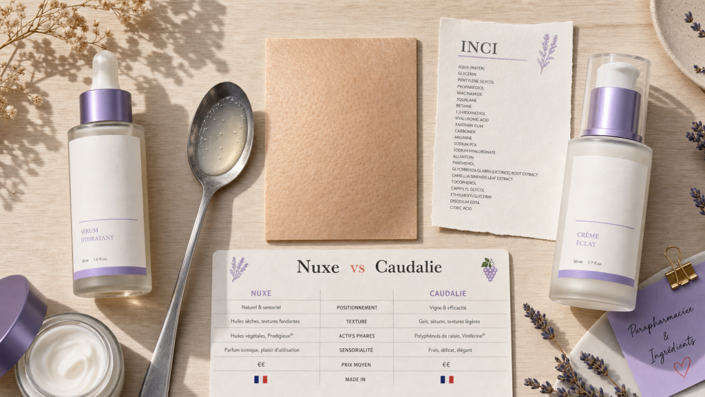 Que choisir nuxe ou caudalie : soins visage, sérum et ingrédients INCI