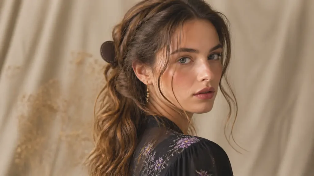 Coiffure bohème simple : chignon bas flou, tresse décoiffée et volume naturel