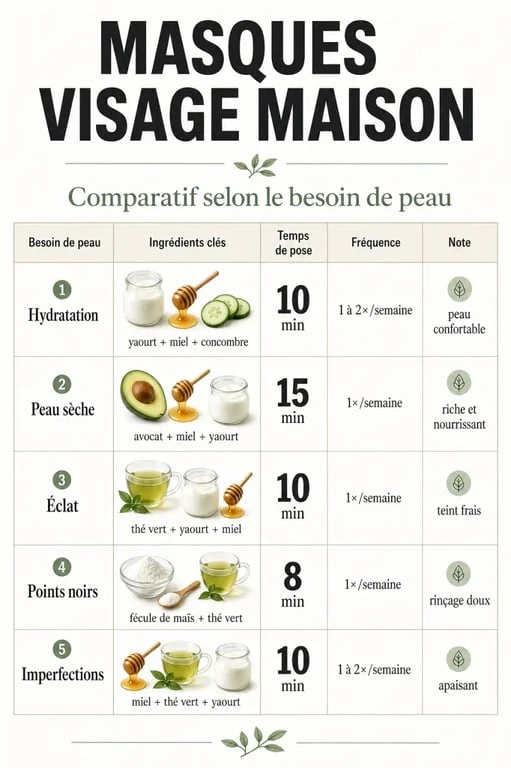Masques pour le visage maison : comparaison des recettes selon le type de peau