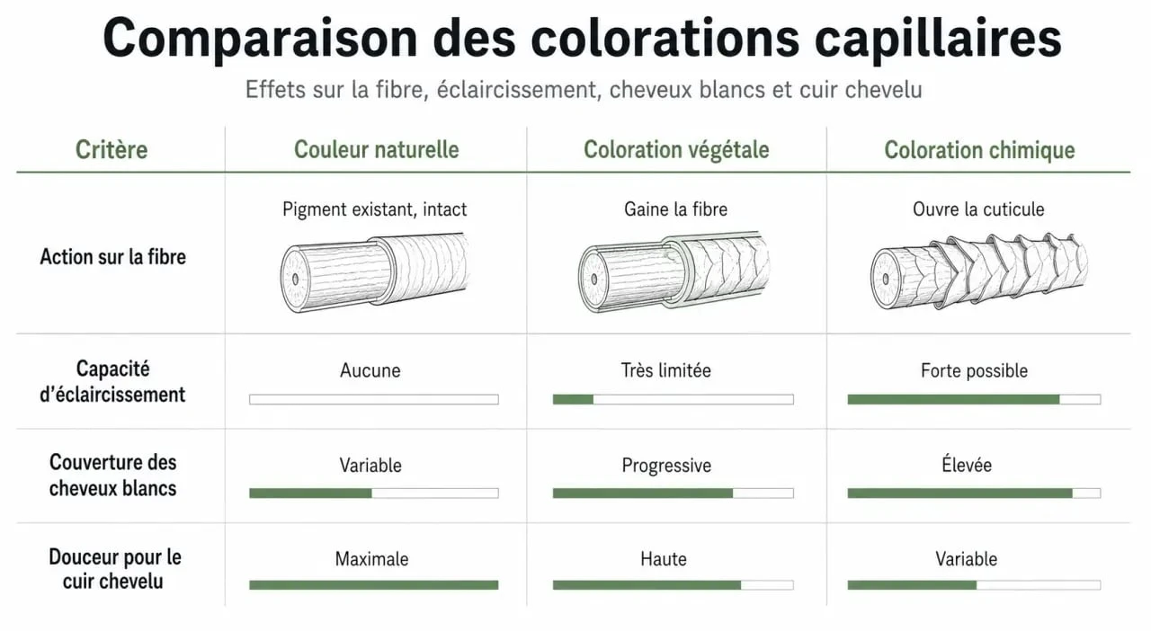 Couleur naturelle pour les cheveux : comparaison visuelle entre coloration végétale et coloration chimique