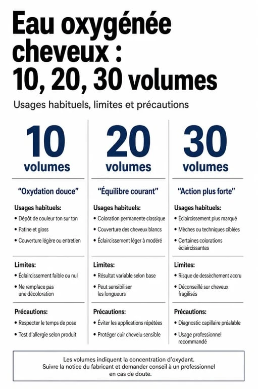 Décoloration eau oxygénée : comparaison des volumes 10, 20 et 30 pour les cheveux