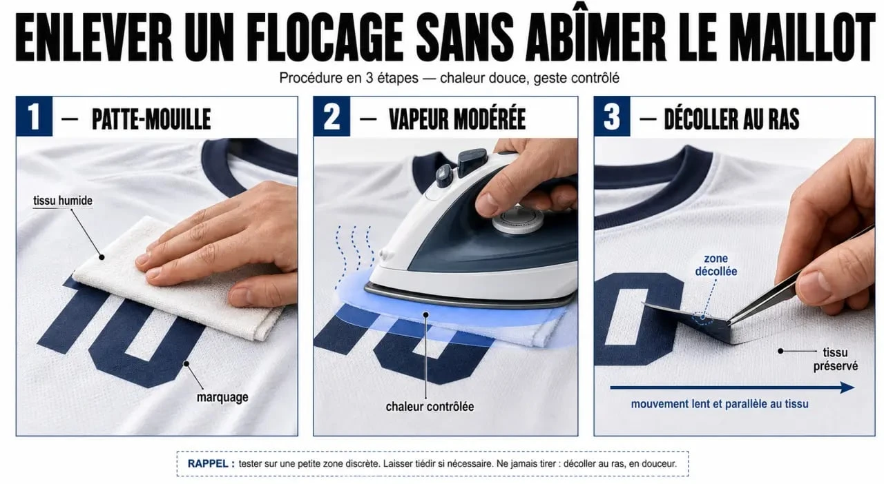 Comment enlever un flocage sur un maillot en 3 étapes avec fer, vapeur et patte-mouille