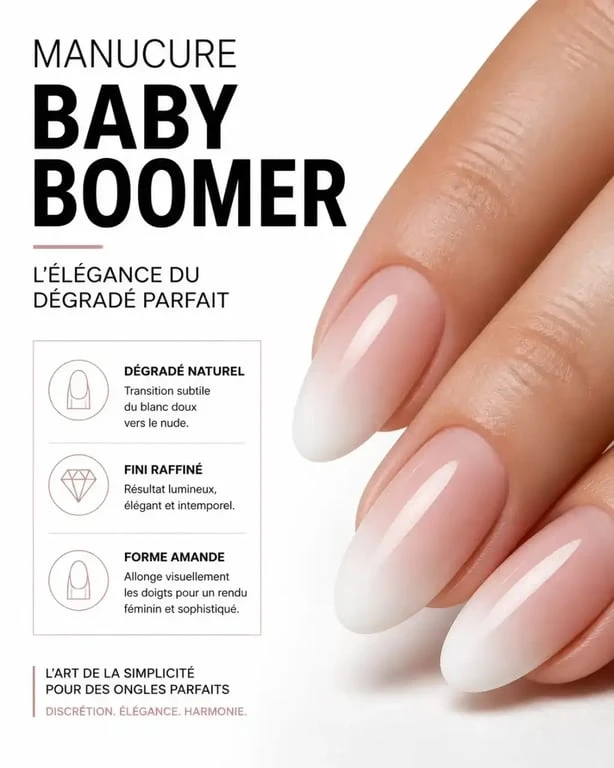 Idée ongle semi permanent forme amande baby boomer