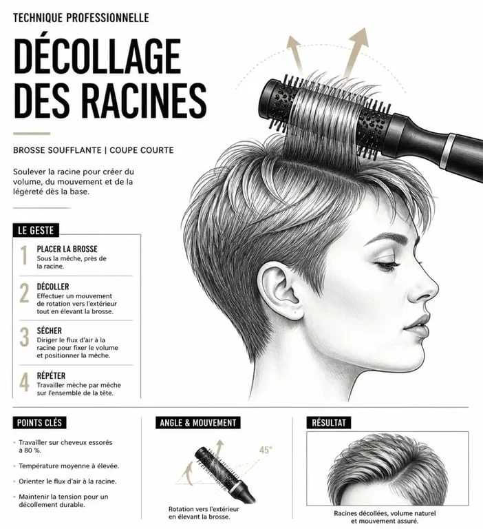Technique de brushing pour donner du volume aux racines sur cheveux courts