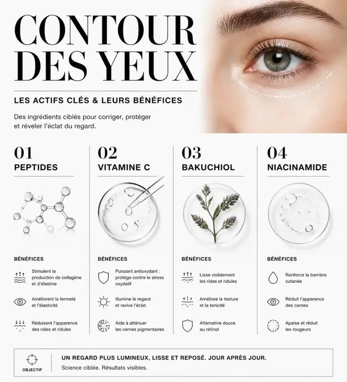 Infographie des meilleurs actifs anti-rides pour le contour des yeux