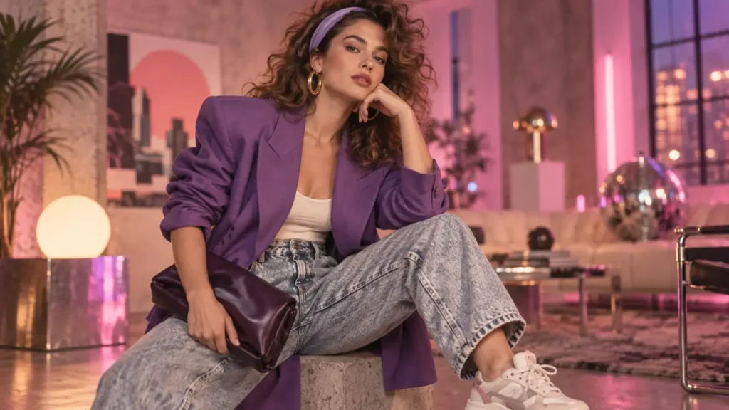 Une tenue années 80 femme réussie tient à trois codes, sans tomber dans la caricature