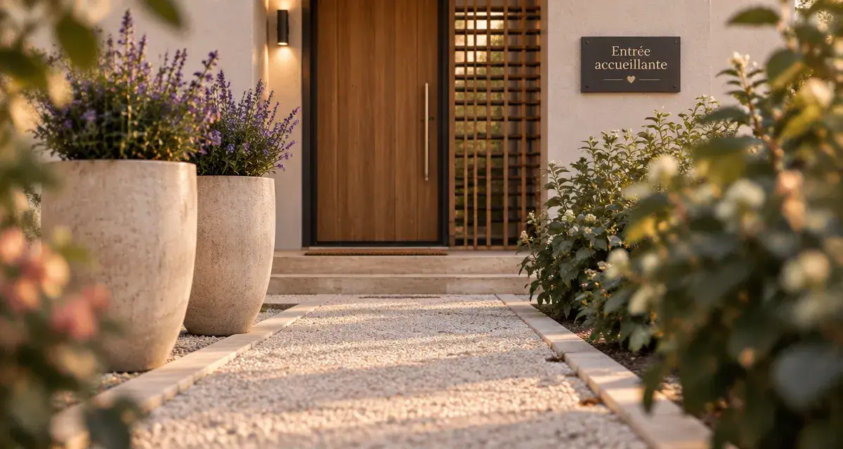 Idée déco extérieur devant maison : entrée accueillante et allée en pierre